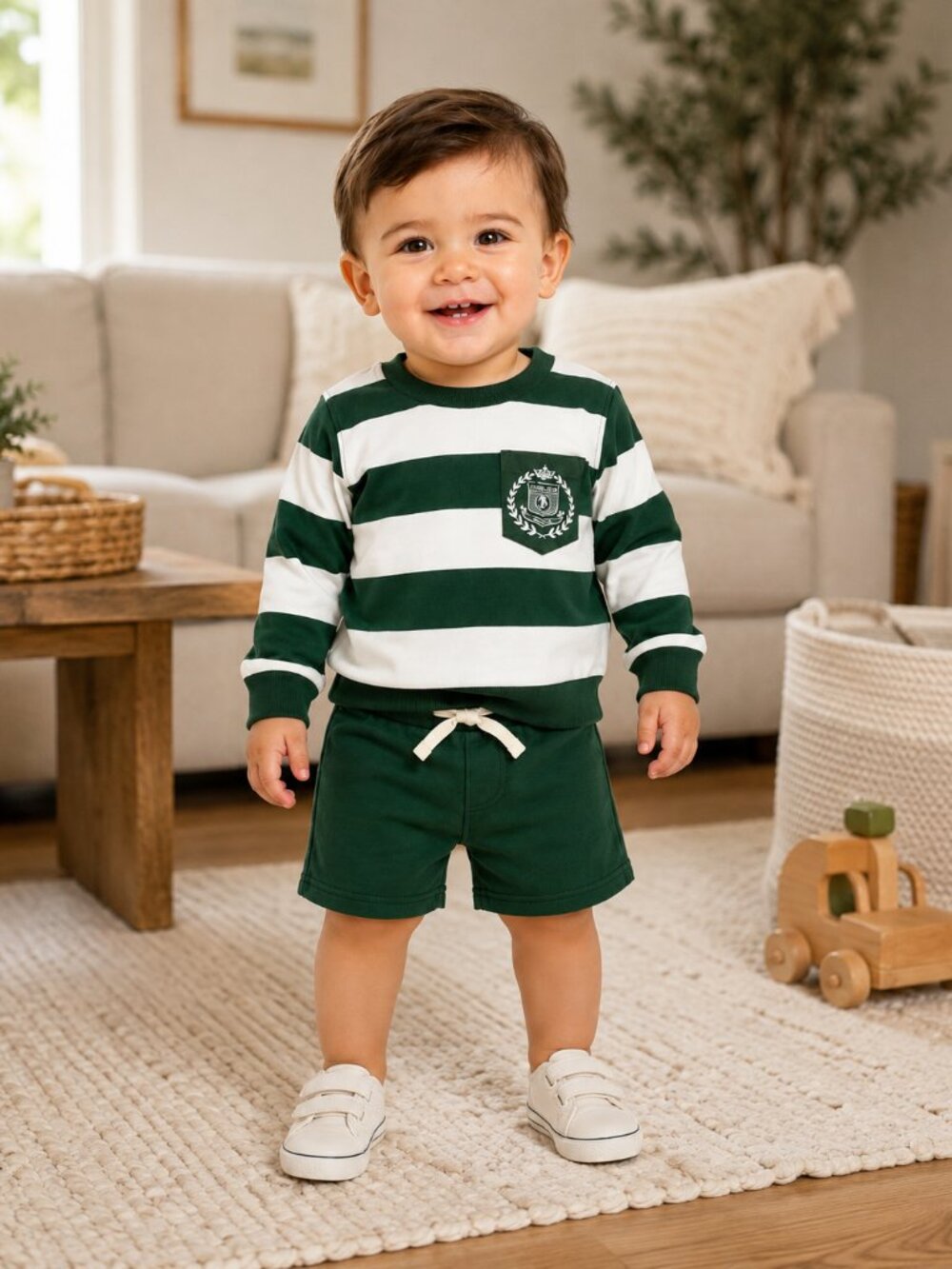 NWT Lands’ End Baby Boy 2-Piece Short Set Size 12 Months Green White